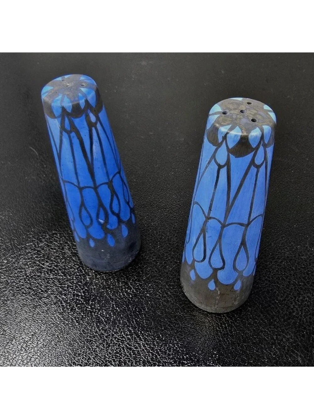 Studio Painted Signed Blue Black Salt Pepper Shakers Pacific Northwest OOAK